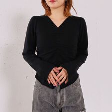 【高機能】フロントギャザーＶネックニットプルオーバー
