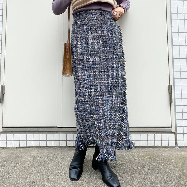 Ａ－ラップ風ツイードタイトスカート