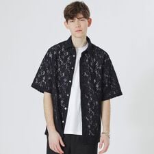 ラブレス(LOVELESS)のバイカラーレースショートスリーブシャツ