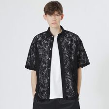 ラブレス(LOVELESS)のペイズリーレースショートスリーブシャツ