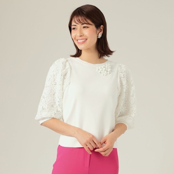 TO BE CHIC ケミカルレースコンビ ニットプルオーバー　サイズ44 ケミカルレースコンビ ニットプルオーバー | トゥービーシック
