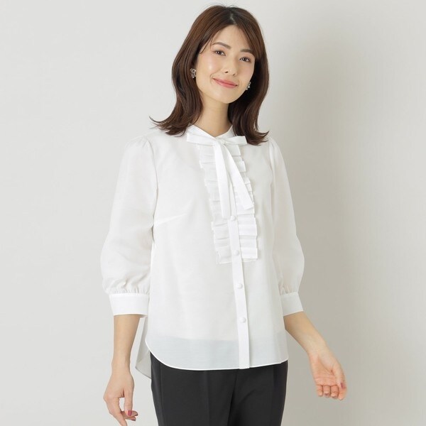 トゥービーシック TO BE CHIC 大きな リボン & フリル の 可愛い 長袖 ブラウス 日本製 40 TO BE CHIC トゥービーシック 大きな リボン & フリル の 可愛い