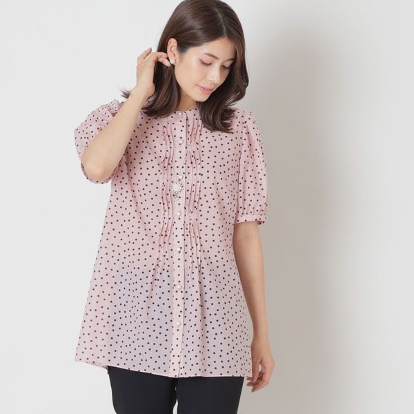 美品/トゥービーシック TO BE CHIC ブラウス 表記 2号 9号 相当 古着 緑 レディース 春 夏 トップス 7分袖 フリル 綿 コットン ストレッチ ストレッチダブルクロス チュニックブラウス(トップス)｜TO BE