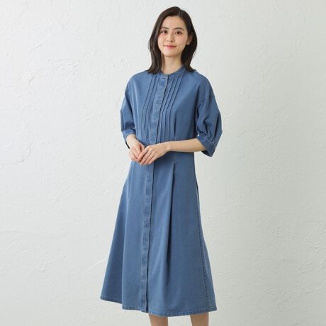 ピケストレッチデニム バンドカラーワンピース | アマカ(AMACA 