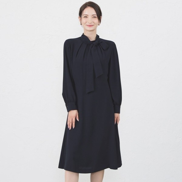 新品タグ付✨AMACA ジョーゼットストレッチ 2WAYボウタイワンピース