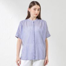 ストライプスタンドカラーブラウス