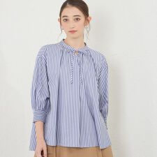 先染めストライプギャザーブラウス