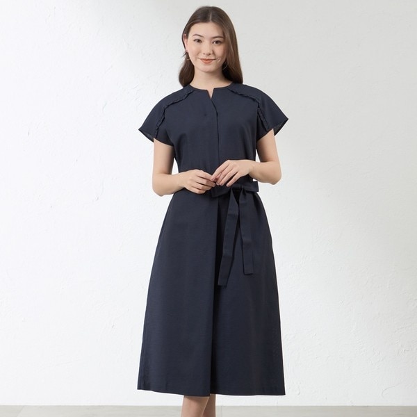 ★アマカ ・ワンピース★紺ウエストゴム★サイズ40美品 もしゃ織ワンピース | アマカ(AMACA) | マルイウェブチャネル
