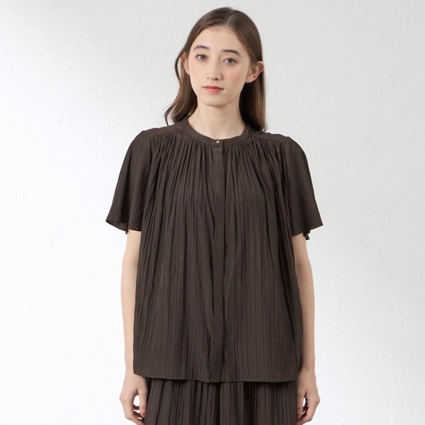 アンダーカバー＊とろみ感シルクサテン プリーツチュニックブラウス＊ブラックピンク ソフトサテン プリーツブラウス | アマカ(AMACA) | マルイウェブチャネル