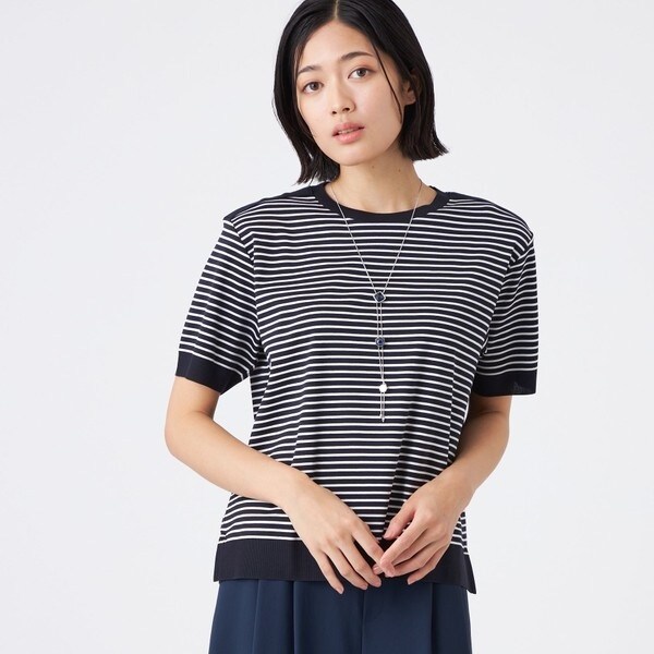 tシャツ 「ウォッシャブル」ジャカードボーダーシルケット　プルオーバー レディース TRANS WORK tシャツ 「L」「ウォッシャブル」ジャカードボーダー