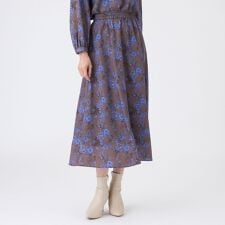 【ウォッシャブル】エッチングフラワープリントスカート