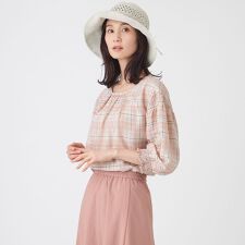 【ウォッシャブル】シアーチェックプリントブラウス