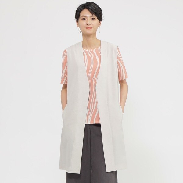 ベスト ジレ 「UV対策」「接触冷感」「ウォッシャブル」リネンライクタンブラーロングジレ レディース green label relaxing ベスト ジレ リネンライク -マシン