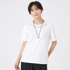 【接触冷感】【ウォッシャブル】ネックエンブロイダリーカットソー