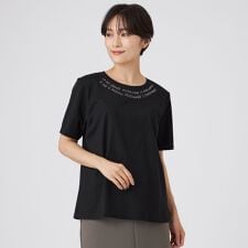 【接触冷感】【ウォッシャブル】ネックエンブロイダリーカットソー