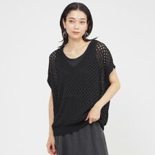【SANYO Style EDITION掲載】【ウォッシャブル】アイレットメッシュレイヤードニット