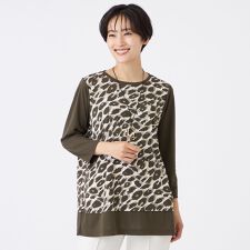 【接触冷感】【UV対策】【マシンウォッシャブル】カモフラパンサーチュニックカットソー