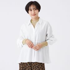 【接触冷感】【マシンウォッシャブル】スパンローンペプラムシャツ