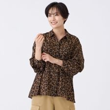 【接触冷感】【マシンウォッシャブル】パンサープリントペプラムシャツ