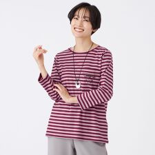 【接触冷感】【マシンウォッシャブル】エンブロイダリーボーダーカットソー
