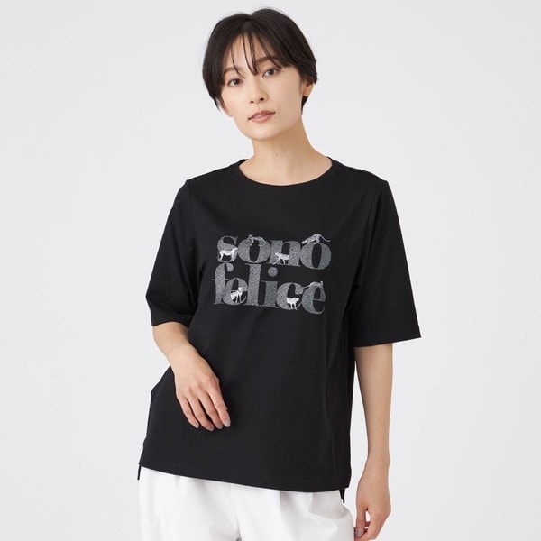 【接触冷感】【ウォッシャブル】グリッターロゴプリントカットソー