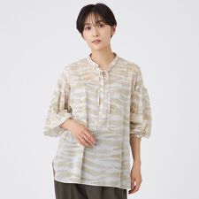 【接触冷感】【ウォシャブル】シアーボイルゼブラプルオーバーブラウス