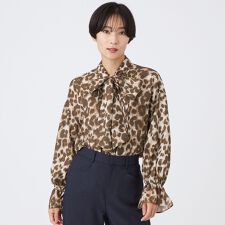 【カタログ掲載品】【マシンウォッシャブル】パンサープリントボウタイブラウス
