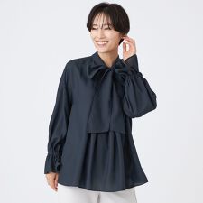 【マシンウォッシャブル】スパンローンボウタイブラウス