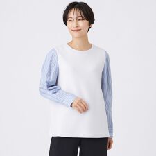 【ウォッシャブル】ストライプジャカードコンビプルオーバー