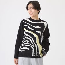 【ウォッシャブル】ウェーブゼブラインターシャニットプルオーバー