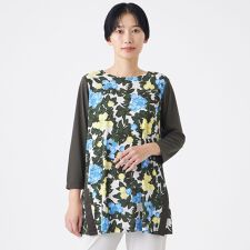 【接触冷感・マシンウォッシャブル】グレーププリントチュニックカットソー