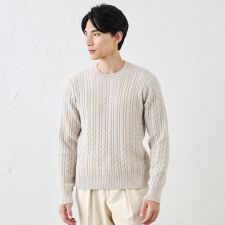 カシミヤクルーネックケーブル