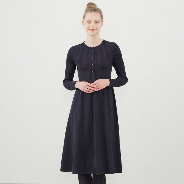 【極美品】マッキントッシュフィロソフィー ニットワンピース 長袖 ネイビー 38 マッキントッシュフィロソフィードッキングニットタックフレア