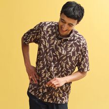 ボタニカルプリント ボタンダウン半袖シャツ