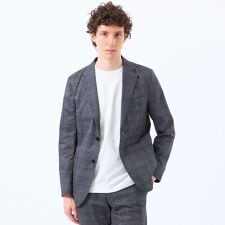 テーラードジャージー ジャケット ツイル/チェックプリントメッシュ