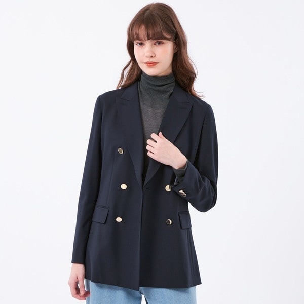 【美品】IENA ダブルブレストウールジャケット サイズ34 ネイビー IENA（イエナ）の「ウールダブルブレストジャケット（テーラード