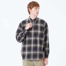 長袖オーバーサイズボタンダウンシャツ オンブレチェック