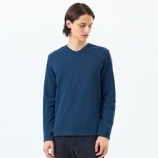 ストレッチミラノリブ VネックロンＴ