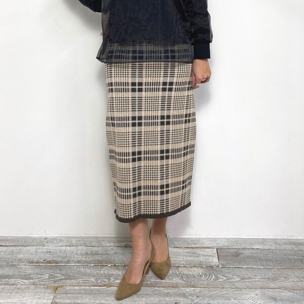 チェック柄ロングタイトスカート | ニコルホワイト(NICOLE WHITE