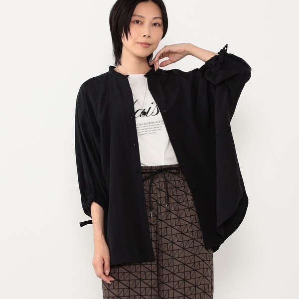 袖ドロスト使い5分袖バンドカラーシャツ | ニコルホワイト(NICOLE