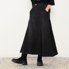 ウエストバックゴムランダム切り替えデニムフレアスカート