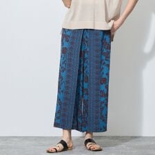 【WALDO】ウエストゴムパネル柄フラワープリント巻き風パンツ