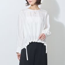 【WALDO】裾ドロスト入りノーカラーブラウス