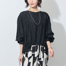 【WALDO】裾ドロスト入りノーカラーブラウス