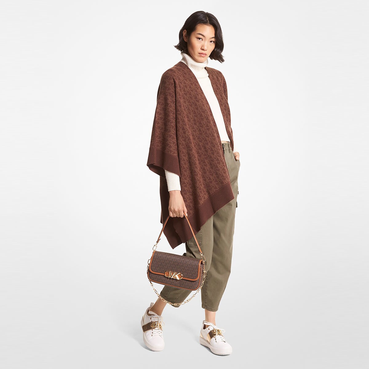 MICHAEL KORS カシミヤ混 メガMKドット オープンポンチョ 休日限定 MICHAEL KORS カシミヤ混 メガMKドット オープン