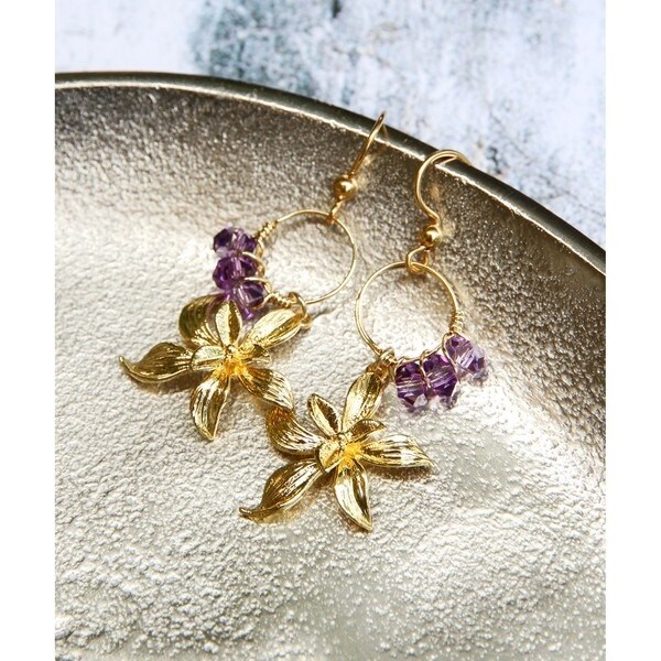 星風まどかさんセレクト》メタルフラワー×リングアメジストピアス