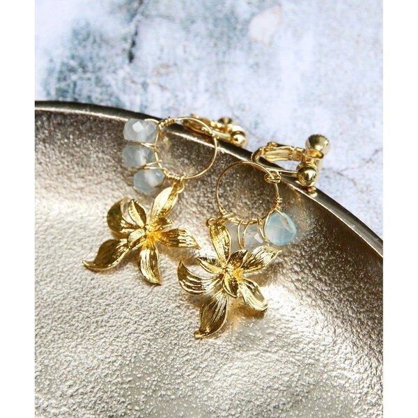 星風まどかさんセレクト》メタルフラワー×リングジェイドイヤリング