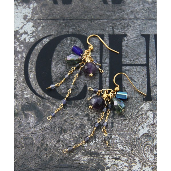 秋コーデのワンポイントにおススメ♪】アメジスト秋色カラーピアス