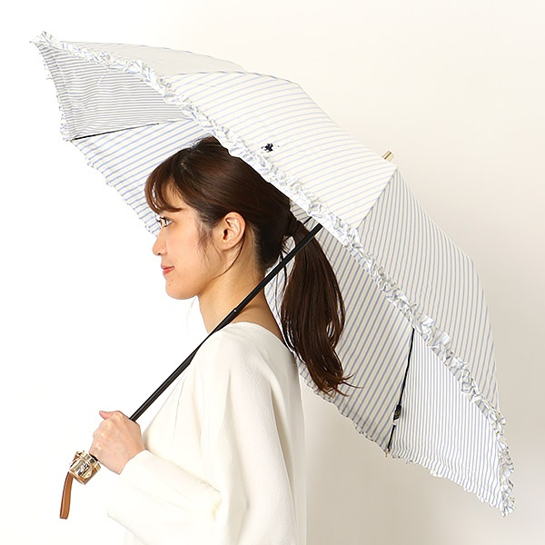 雨傘【手開き／2段折りたたみ傘／簡単開閉／ストライプ／フリル／日本