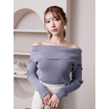 シアー切替オフショルニットトップス